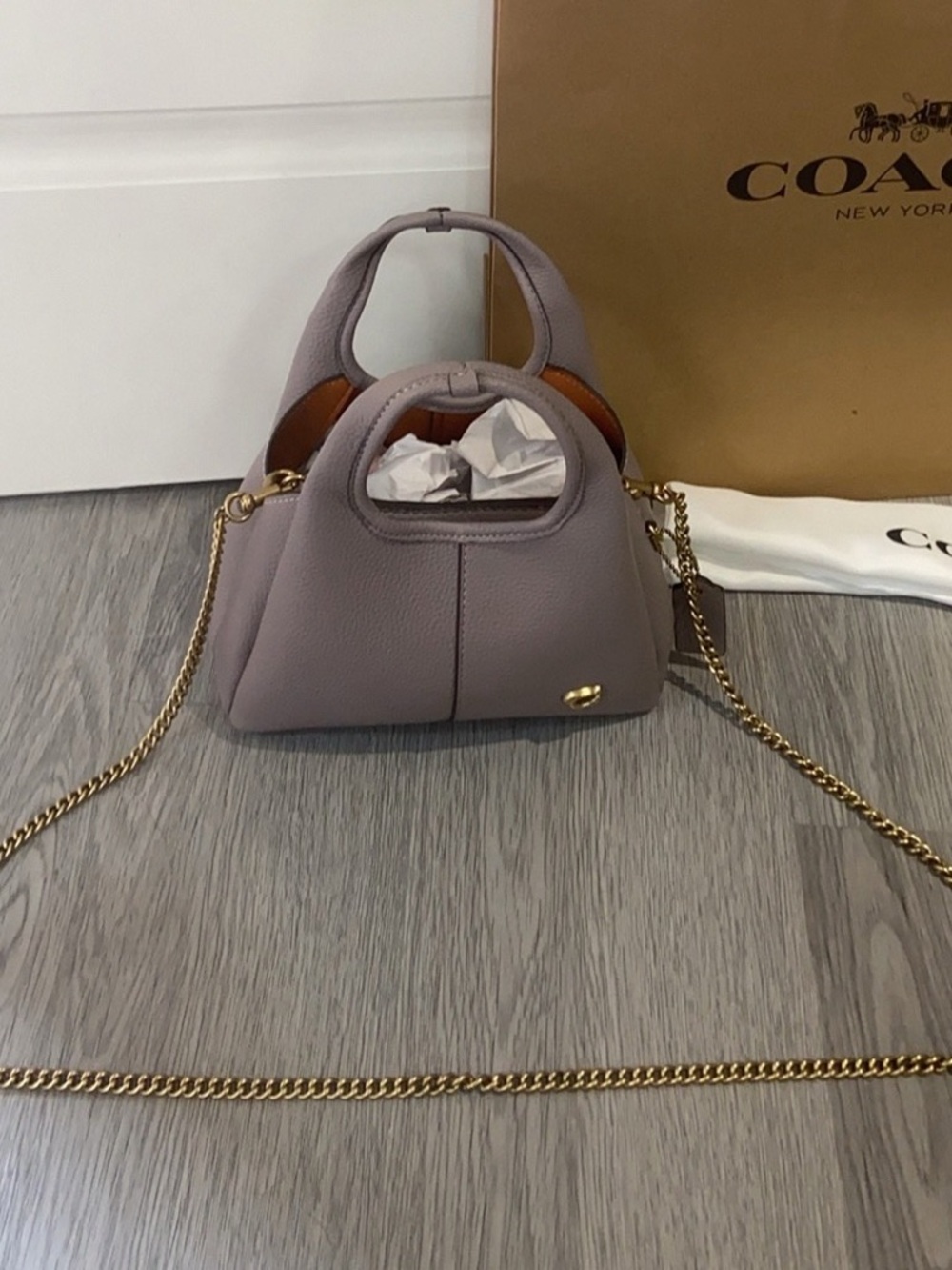 Coach Grey Lana Mini Bucket Bag Leather Crossbody - Picture 6 of 9